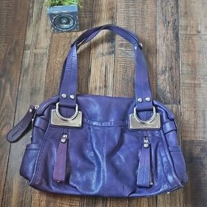 B. Makowsky Buttery Soft Pebbled Leather Purple Shoulder Bag with Silver Accents